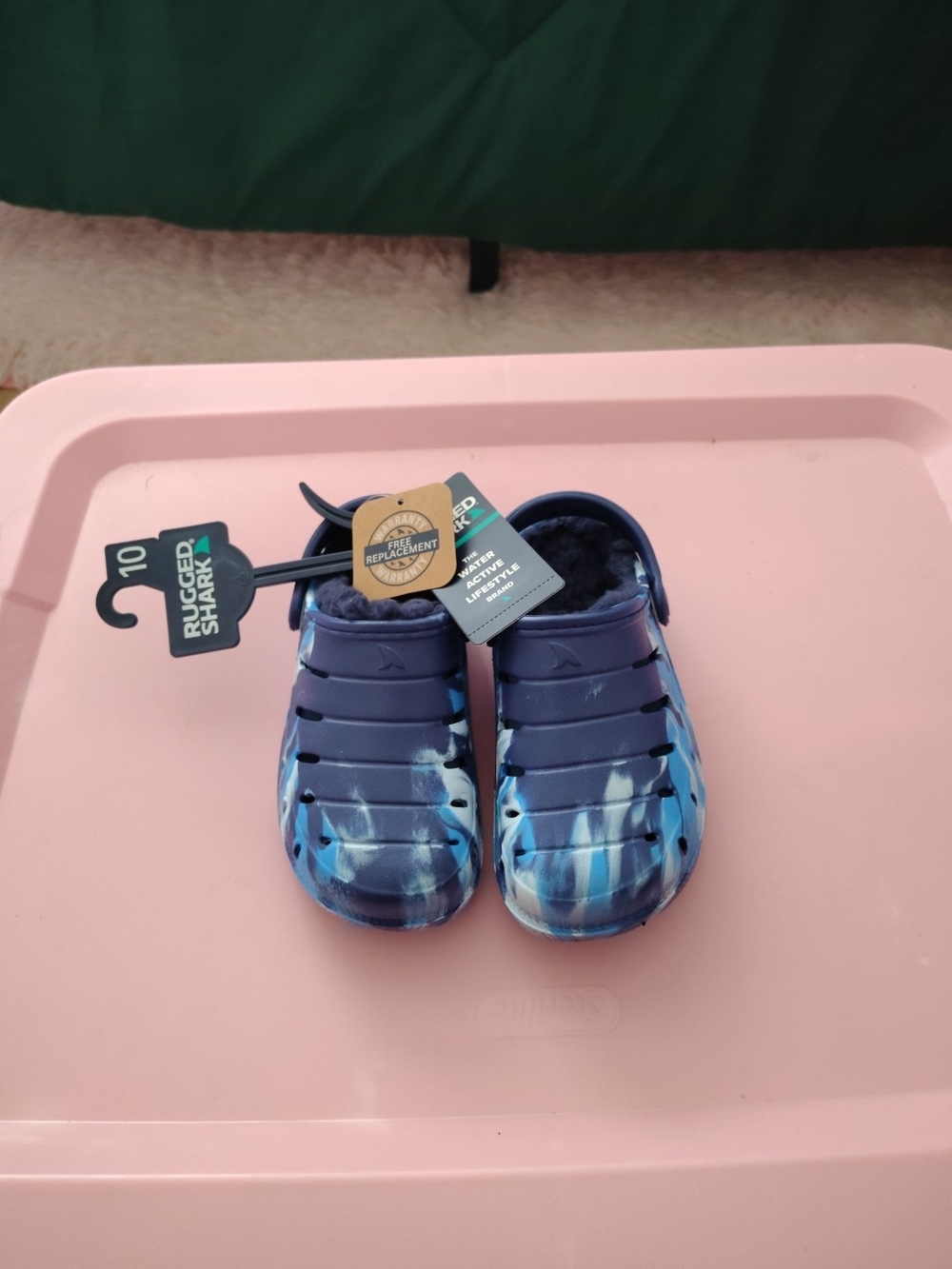 Rugged Shark Lined Clogs Boys Size 10 Blue  Slip On Shoes Sandals NWT MRSP 14.98